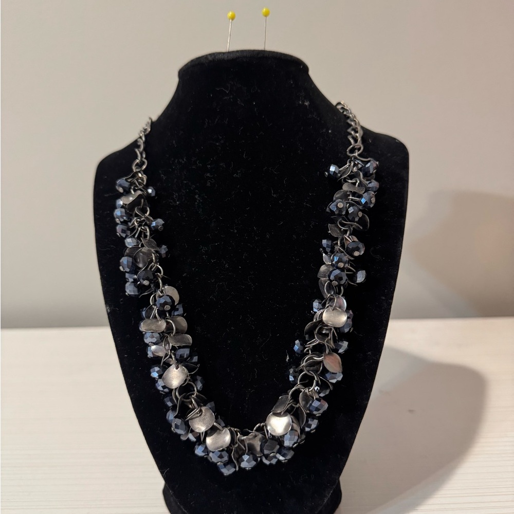 Elegant Silver and Blue Floral Necklace